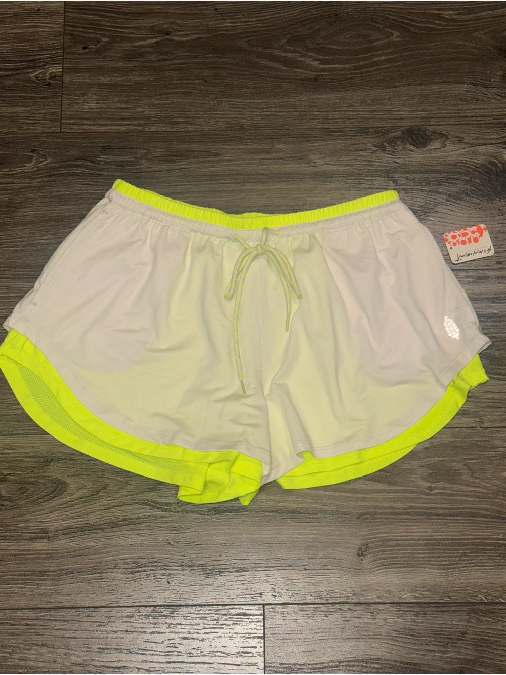 Free People White Athletic Shorts with Neon Yellow Trim